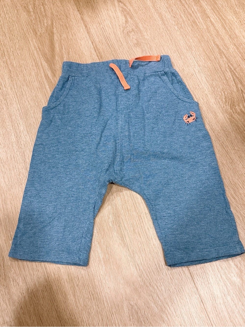 Kids Blue Knit Pull-On Shorts with Orange Drawstring